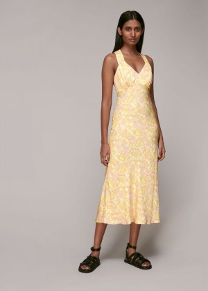 Whistles Camo Safari Midi Dress Yellow / Multicolor | US-83759NVKZ