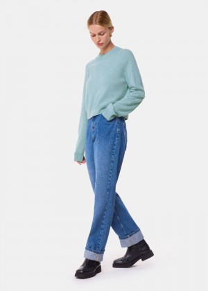 Whistles Cashmere Crop Crew Sweater Blue | US-10982UIDT