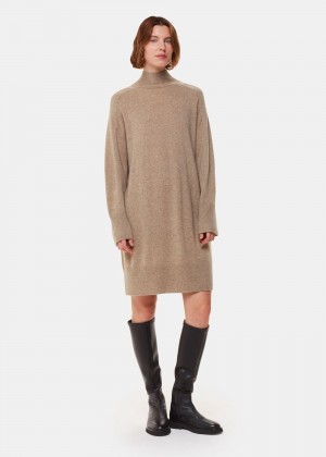 Whistles Cashmere Funnel Neck Dress Beige | US-94083PWAF