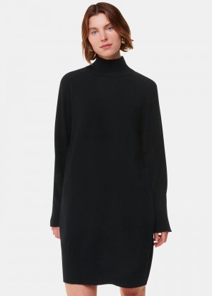 Whistles Cashmere Funnel Neck Dress Black | US-58617COJU