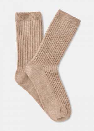 Whistles Cashmere Ribbed Socks Neutral | US-48176BZJV