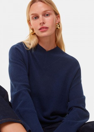 Whistles Cashmere V Neck Knitwear Navy | US-94035HFLB