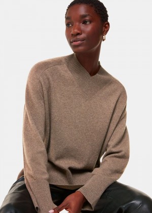 Whistles Cashmere V Neck Knitwear Neutral | US-67518LANX