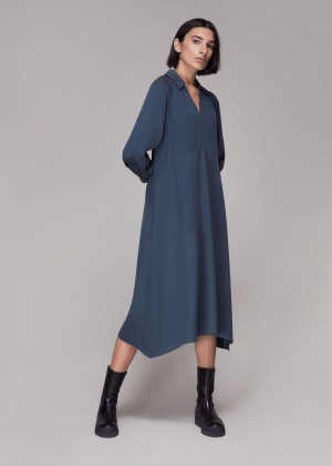 Whistles Catherine Shirt Dress Blue | US-85092RBAQ