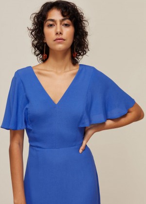 Whistles Cathy Frill Hem Dress Blue | US-86153JOUY