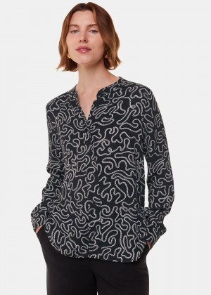 Whistles Chain Print Shirts Black / Multicolor | US-74328HAMN