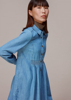 Whistles Chambray Dress Blue | US-39581IALQ