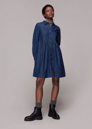 Whistles Chambray Dress Dark Blue | US-98241JOYH