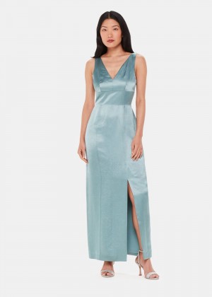 Whistles Charlotte Satin Maxi Dress Olive Green | US-32015BIEU