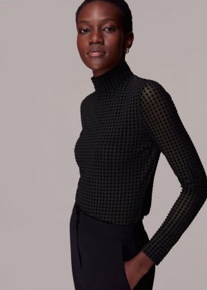 Whistles Checked Mesh Top Black | US-26835MTKW