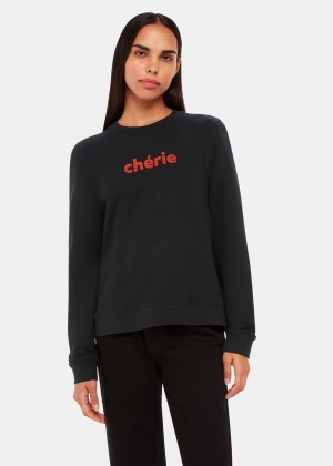 Whistles Cherie Logo Sweatshirt Black | US-23671WOUT