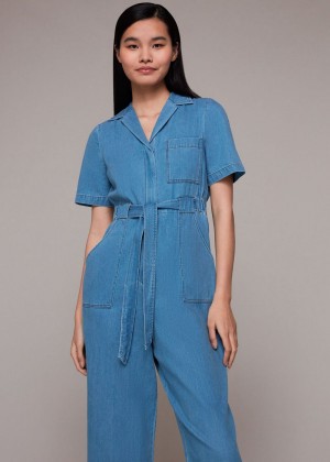 Whistles Ciara Denim Jumpsuit Blue | US-31269AXHP