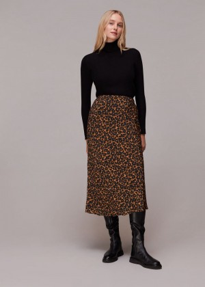 Whistles Classic Leopard Bias Cut Skirts Leopard | US-04952AGVW