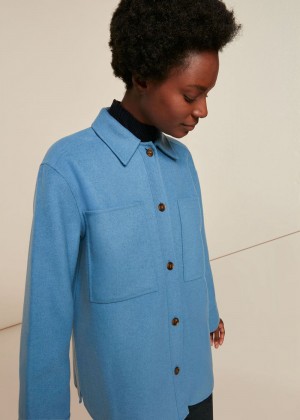 Whistles Classic Wool Overshirt Jacket Blue | US-43526TWOM