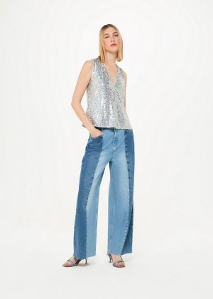 Whistles Claudia Sequin Vest Top Silver | US-21087YGUI