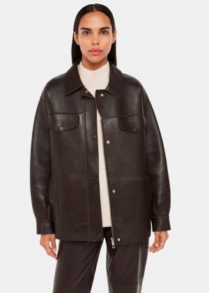 Whistles Clean Bonded Leather Jacket Brown | US-64738JULI