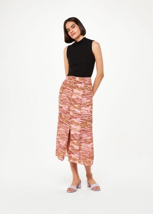 Whistles Clouded Tiger Button Skirts Pink / Multicolor | US-94371KOYJ