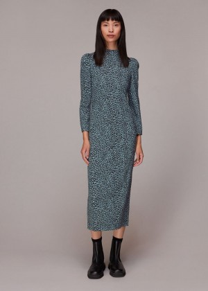 Whistles Contrast Leopard Jersey Dress Blue / Multicolor | US-56728FHIV