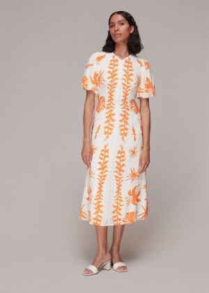 Whistles Cora Big Leaf Print Silk Dress Orange / Multicolor | US-79143YZEP