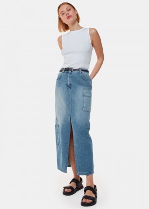 Whistles Cora Utility Denim Maxi Skirts Blue | US-73524NFLM