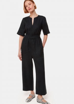 Whistles Cosima Linen Jumpsuit Black | US-24893KNQV