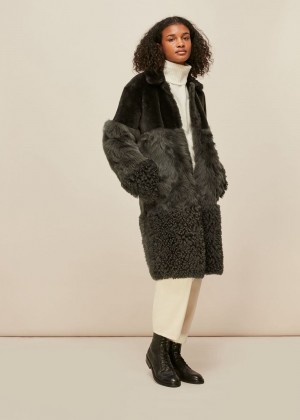 Whistles Cosma Shearling Coat Khaki | US-65791OQFW