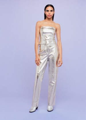 Whistles Cosmo Leather Pants Silver | US-37698BEGQ