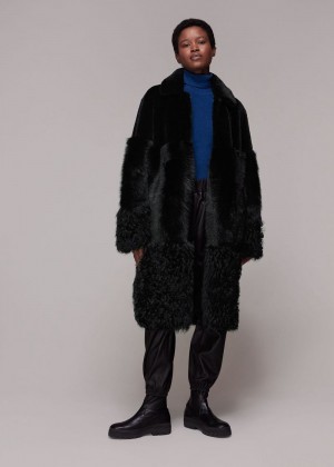 Whistles Cossma Shearling Longline Coat Black | US-43695ALCK