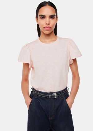 Whistles Cotton Frill Sleeve T-Shirt Pink | US-38759UOTQ