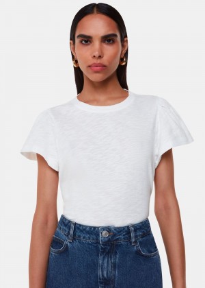 Whistles Cotton Frill Sleeve T-Shirt White | US-58463NMVY