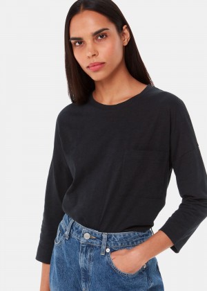 Whistles Cotton Patch Pocket Top Black | US-13942MJXV