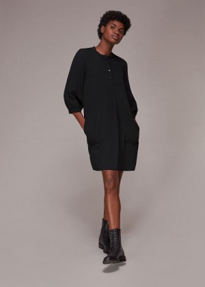 Whistles Crepe Cocoon Dress Black | US-96483OXQU