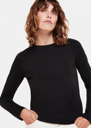 Whistles Crew Neck Pocket Top Black | US-23697ZSUD