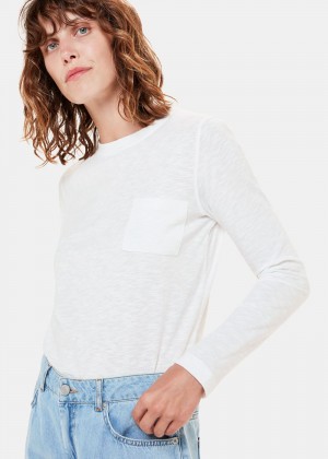 Whistles Crew Neck Pocket Top White | US-39826EUMY