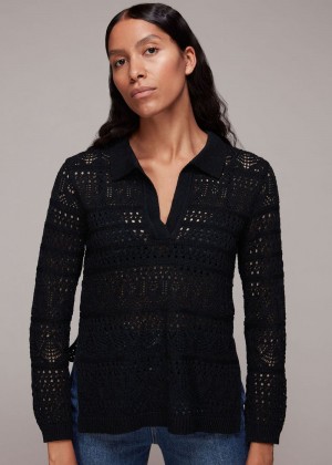 Whistles Crochet Collar Detail Knitwear Black | US-97013WGUQ