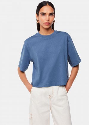 Whistles Cropped Relaxed T-Shirt Blue | US-60592UNZR