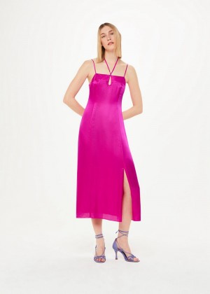 Whistles Cut Out Silk Mix Midi Dress Pink | US-98057EKYQ