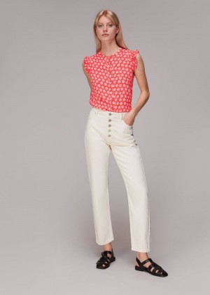 Whistles Daisy Check Frill Blouse Red / Multicolor | US-42903CEMT