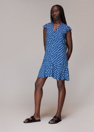 Whistles Daisy Check Print Flippy Dress Blue / Multicolor | US-65189QPLY