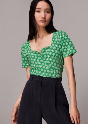 Whistles Daisy Check Wrap T-Shirt Green / Multicolor | US-91752PQDA