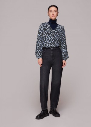 Whistles Dalmatian Print Collar Top Black / Multicolor | US-30481IAHU