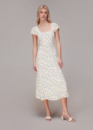 Whistles Dancing Floral Midi Dress Multicolor | US-01638BAXZ