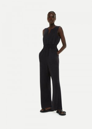 Whistles Danny Linen Jumpsuit Black | US-39870PQVB