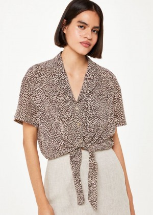 Whistles Dashed Leopard Tie Front Top Leopard | US-91830YUFA