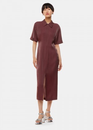 Whistles Delila Metallic Midi Dress Aubergine | US-05341QKIO