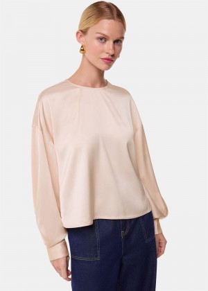 Whistles Demi Satin Blouse Champagne | US-21840DGQY