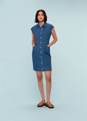 Whistles Denim Bodice Stripe Dress Blue | US-49863AUYX