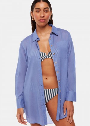 Whistles Denim Longline Beach Shirts Blue | US-93617OUSB