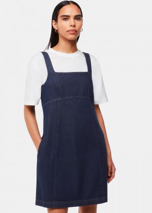 Whistles Denim Pinafore Dress Blue | US-50843LQOA