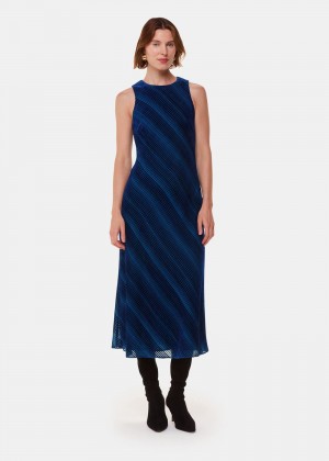 Whistles Devore Stripe Velvet Dress Blue / Multicolor | US-12347FOGE